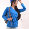 เสื้อยืด สีฟ้าทะเล คอวี แขนยาว Size XL