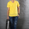 2XL เสื้อยืด สีเหลือง คอวี แขนสั้น Size 2XL