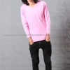 เสื้อยืด สีชมพูอ่อน คอกลม แขนยาว Size 3XL