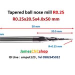 R0.25x20.5xD4x50 mm Tapered ball nose end mill TiAlN Carbide coat