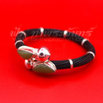 กำไลข้อมือหางช้างหุ้มเงินแท้ 92.5% หัวกลมฝังพลอยมรกต