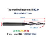 R2.0x30.5xD6x75 mm Tapered ball nose end mill TiAlN Carbide coat
