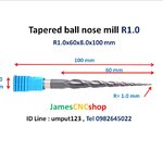 R1.0x60xD8x100 mm Tapered ball nose end mill TiAlN Carbide coat