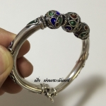 กำไลข้อมือเงินแท้ ลายลูกประคำใหญ่ ลงยา