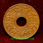 #002 เหรียญทองแดงลายกนก - ดอกพิกุล ๑ สตางค์ ปี พ.ศ. ๒๔๘๔ สภาพผิวเดิมผ่านการใช้งาน สินค้าตรงตามภาพ