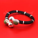 กำไลข้อมือหางช้างหุ้มเงินแท้ 92.5% หัวกลมฝังพลอยมรกต