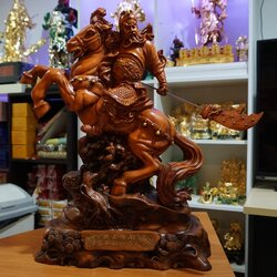 เทพเจ้ากวนอู ทรงม้าศึกเซ็กเธาว์ เรซิ่นสีไม้ สูง23นิ้ว