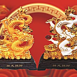 มังกรหางชี้ชูลูกแก้วยืนบนกองทองสูง14นิ้ว