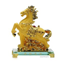 ม้า ปีมะเมีย รูปปั้นม้า ม้าทอง ทองทรายฐานคริสตัล สูง 5 นิ้ว (Gold)