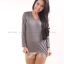 เสื้อยืด สีเทาอ่อน คอวี แขนยาว Size 4XL
