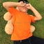 เสื้อยืดเด็ก สีส้ม คอกลม แขนสั้น Size XL